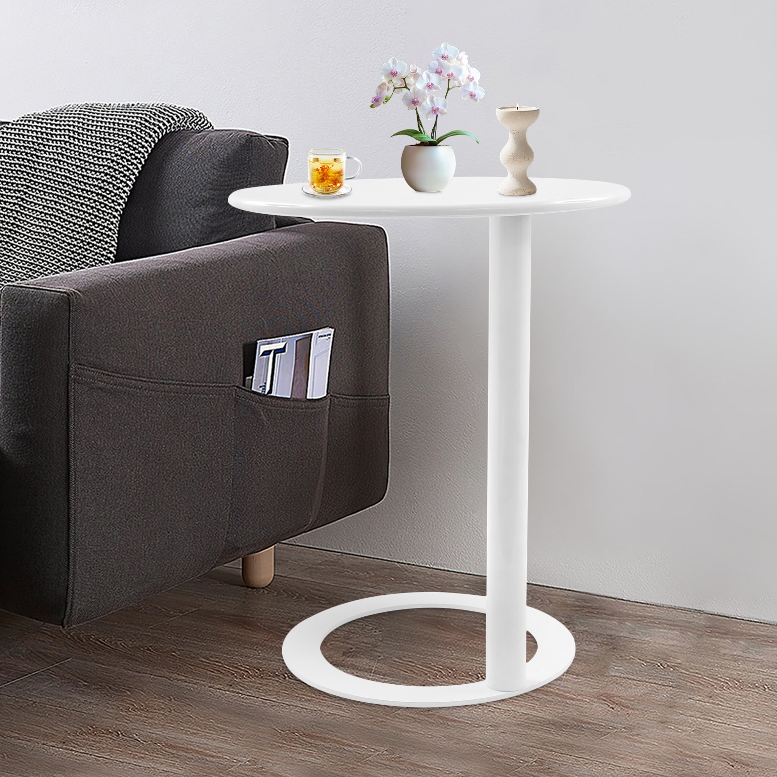 Round Side Table with O-Shaped Base - Stylish, Space-Saving Design