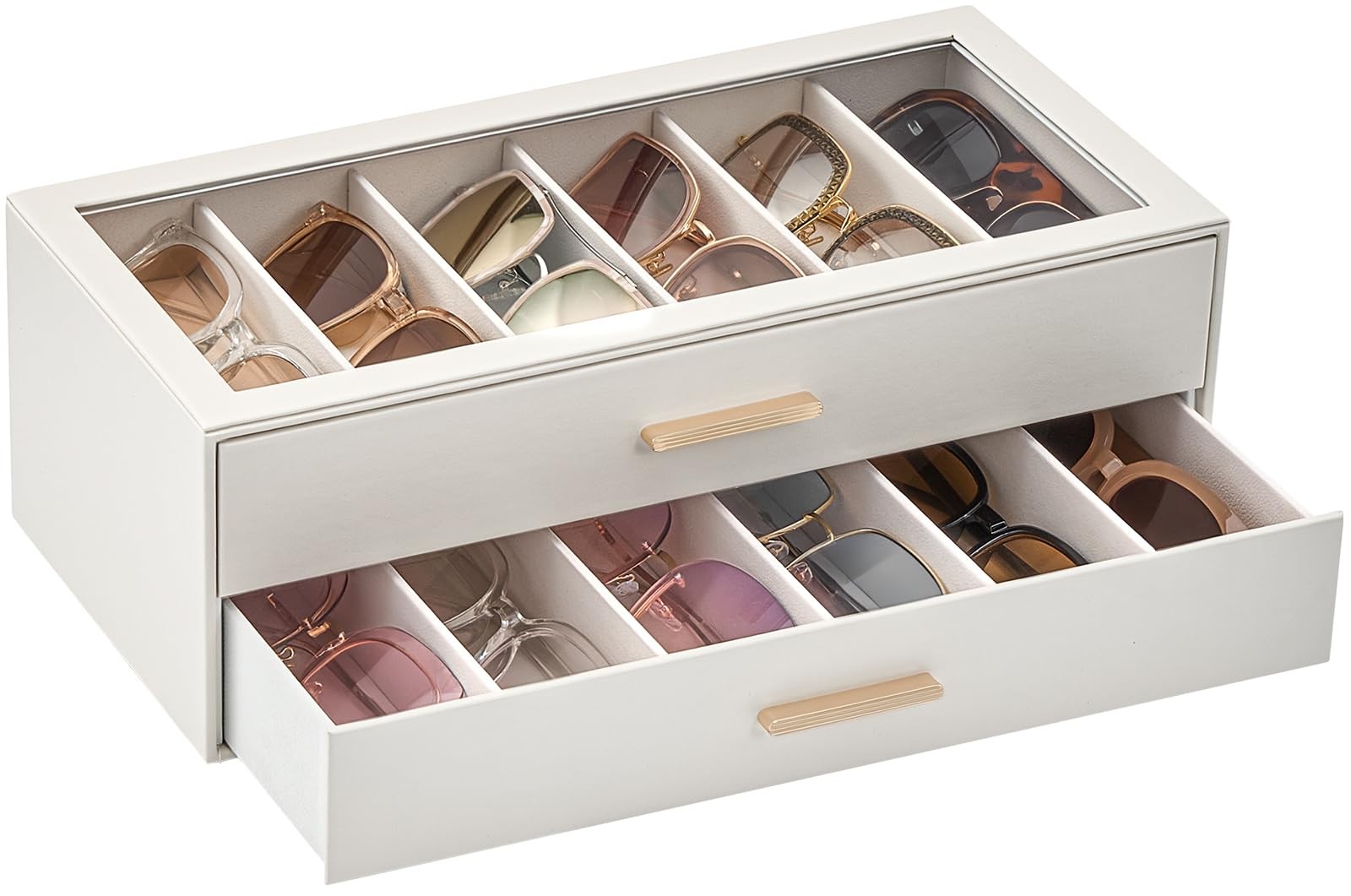 Lolalet Beige Sunglasses Storage Box for Women, Eyewear Eye Glass Organizer w...