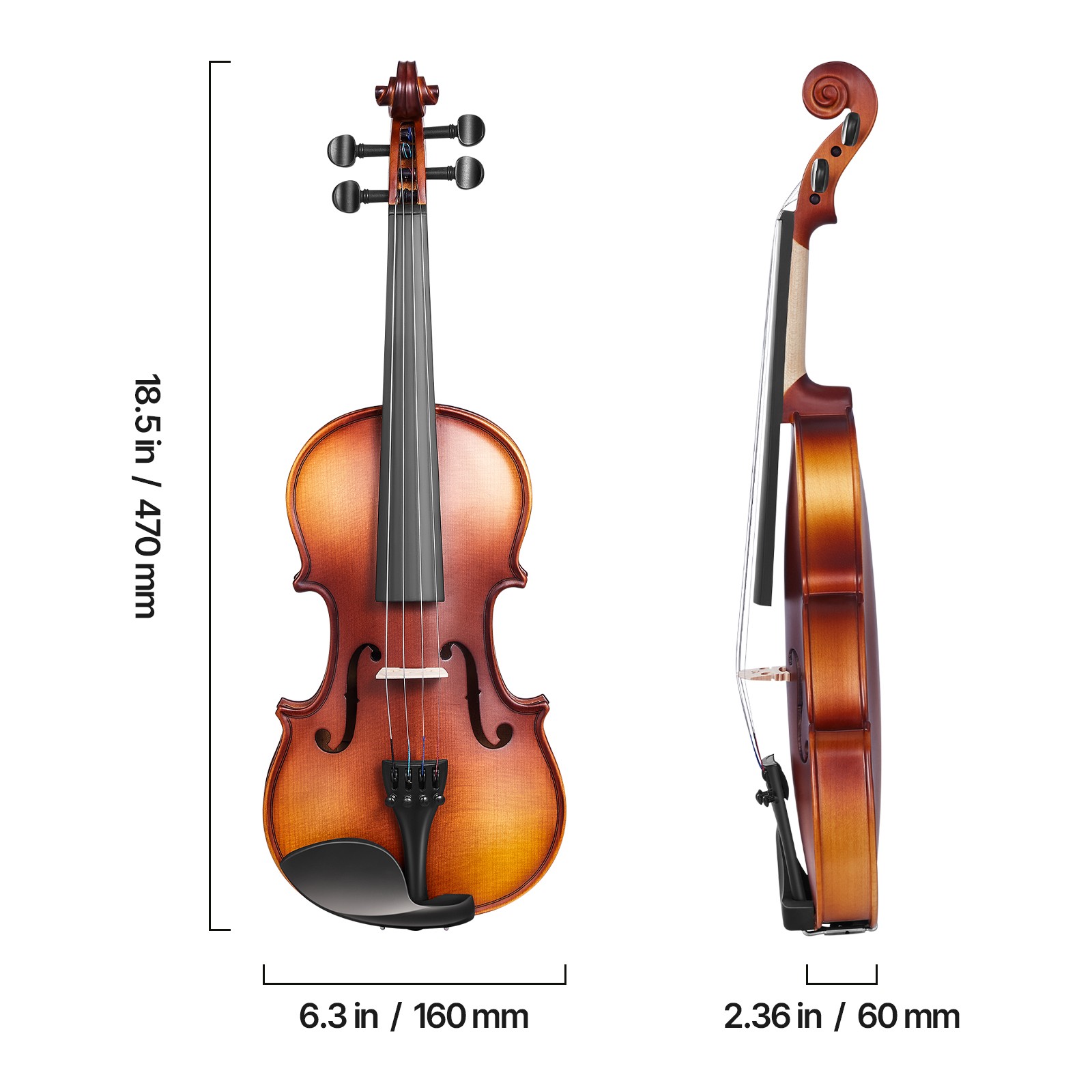 Violin 1/4 Size Fiddle Set Solidwood for Beginners with Case Rosin Brown