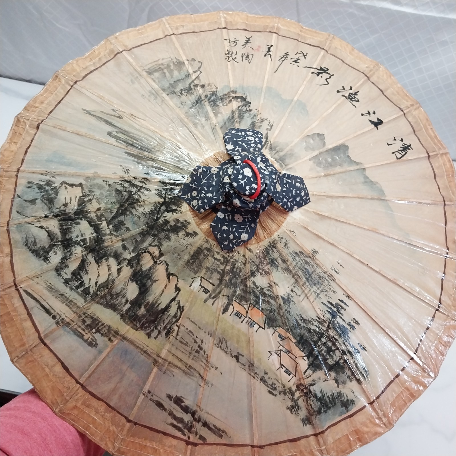 Traditional oiled paper handpainted landscape scene umbrella vintage new