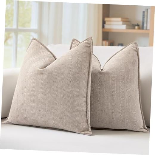Pack of 2 Decorative Pillow Covers 24x24 Inch Soft 24" x 24" (Pack of 2) Beige