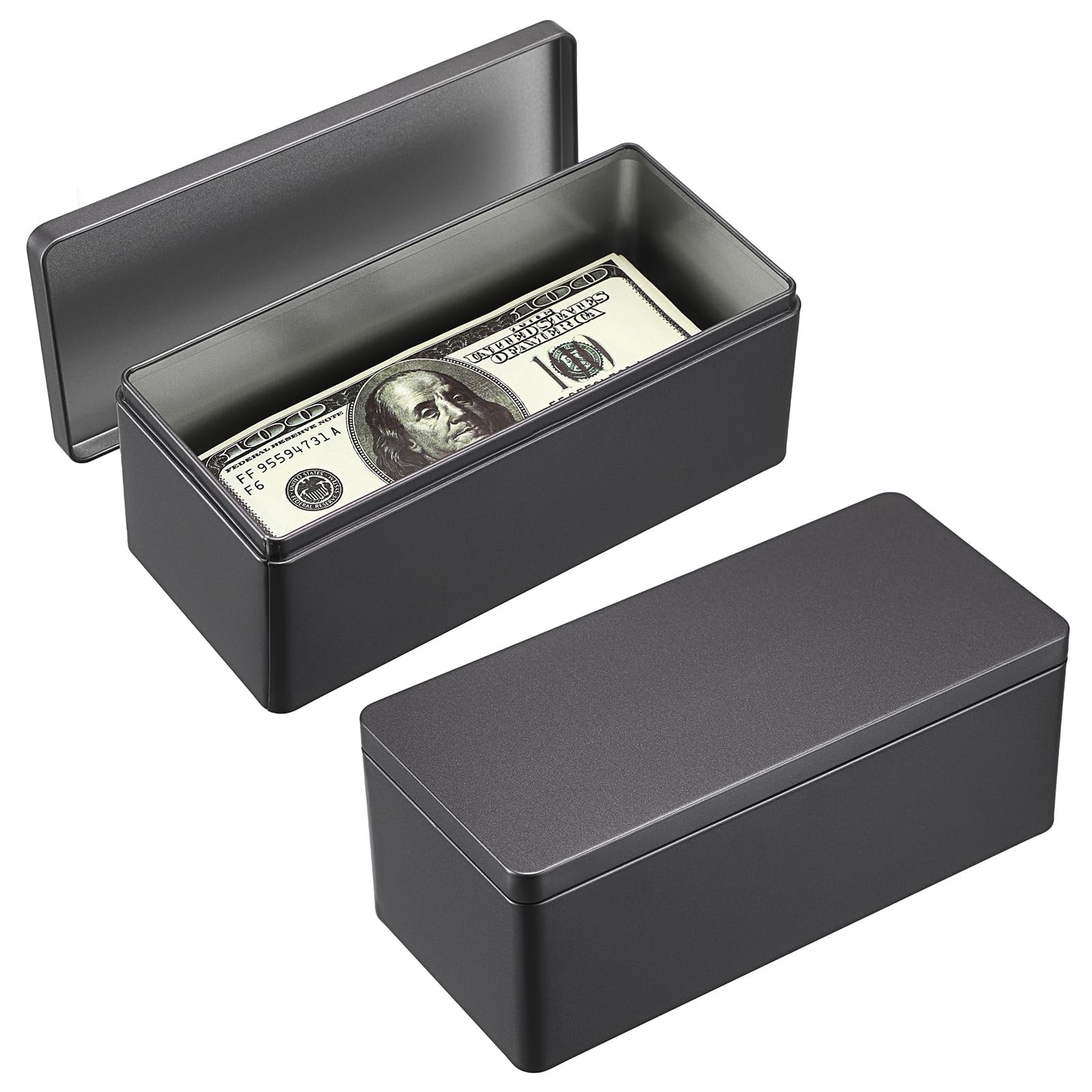 Hipiwe 2 Packs Black Metal Cash Box Rectangular Money Organizer 2 Pack,