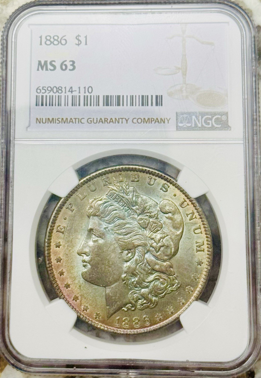 1886 Morgan Dollar $1 - NGC MS63 - Rose Gold & A Bit Of Blue ~ Dual Sided Toning