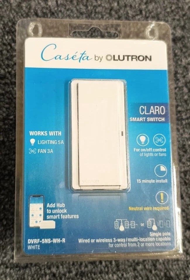Lutron Caseta Claro Smart Switch for Lights & Fans - White DVRF-5NS-WH-R - New