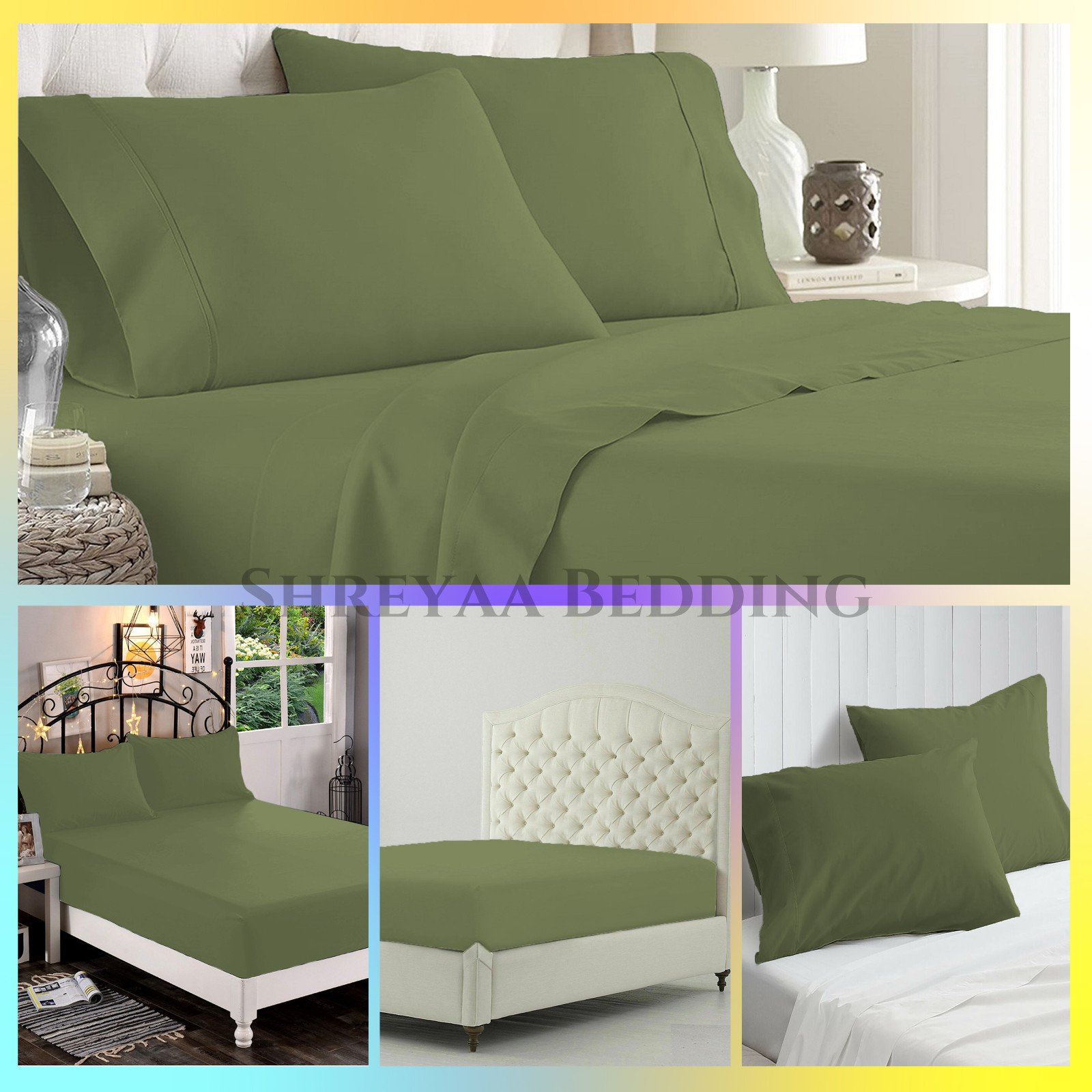 Extra Deep Pocket Bed Sheets 1000 - 1200 TC Egyptian Cotton Moss Solid