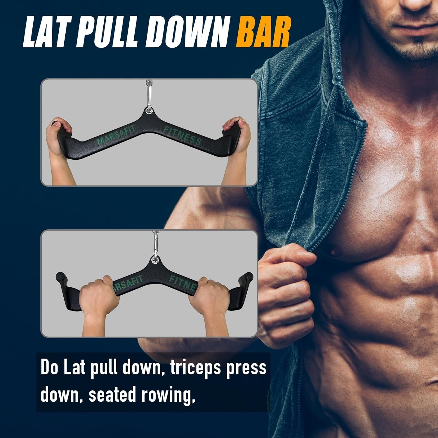 Fitness Rowing Pulley Cable Machine Attachments Handle Grips Lat Pull Down Bar