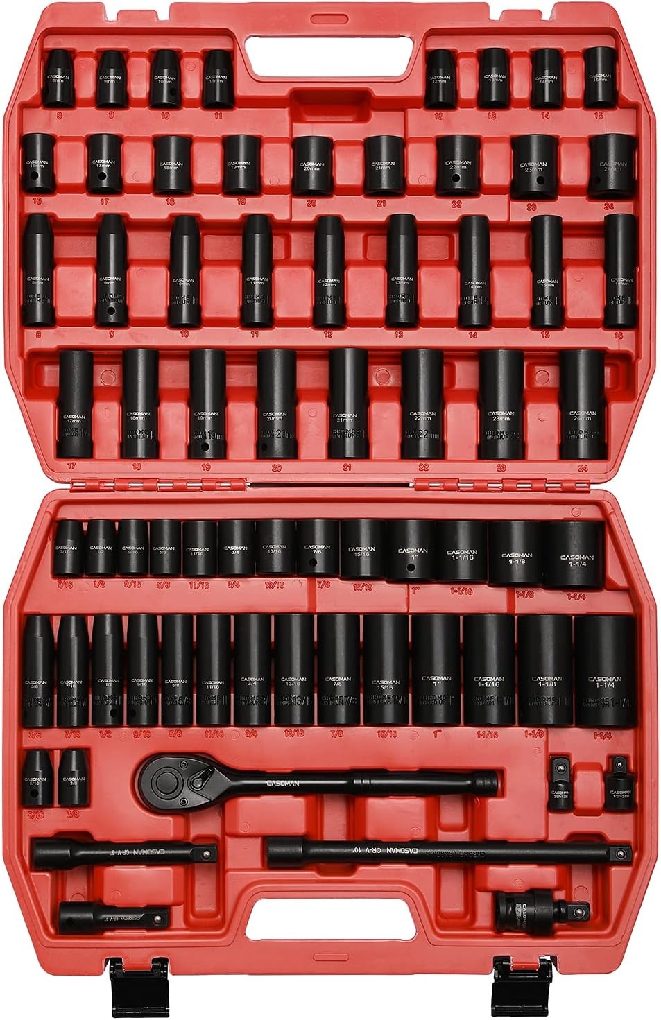 1/2 inch Impact Socket Set 70 Piece SAE Metric 5/16 to 1 Inch Automotive Tool