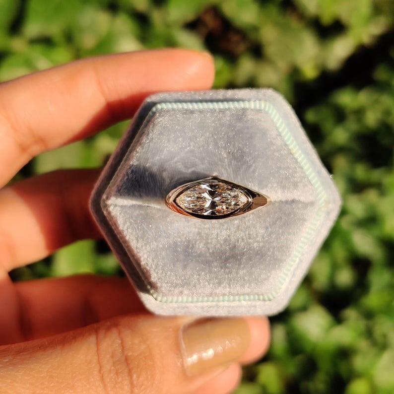 Unique Marquise Cut Diamond Lab Created Delicate Solitaire Engagement Ring