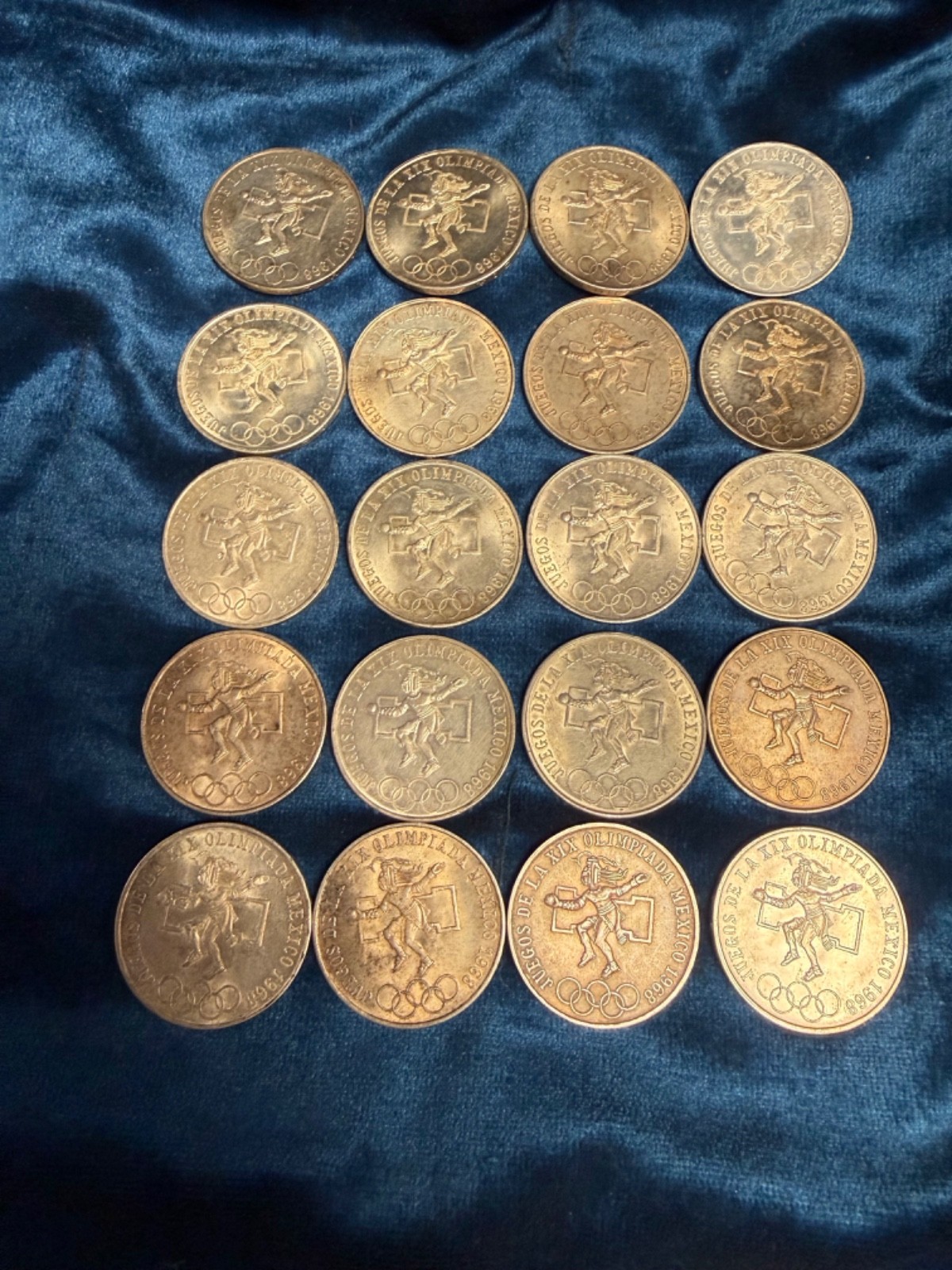 Lot of 20 1968 Olympic Mexican 25 Pesos 0.72 Fine Silver 0.52 Troy Oz. Each (3)
