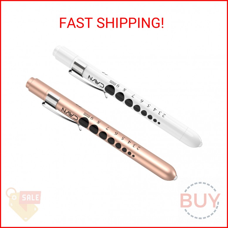 CAVN Pen Light with Pupil Gauge LED Penlight for Nurses Doctors, 2 Pcs Reusable