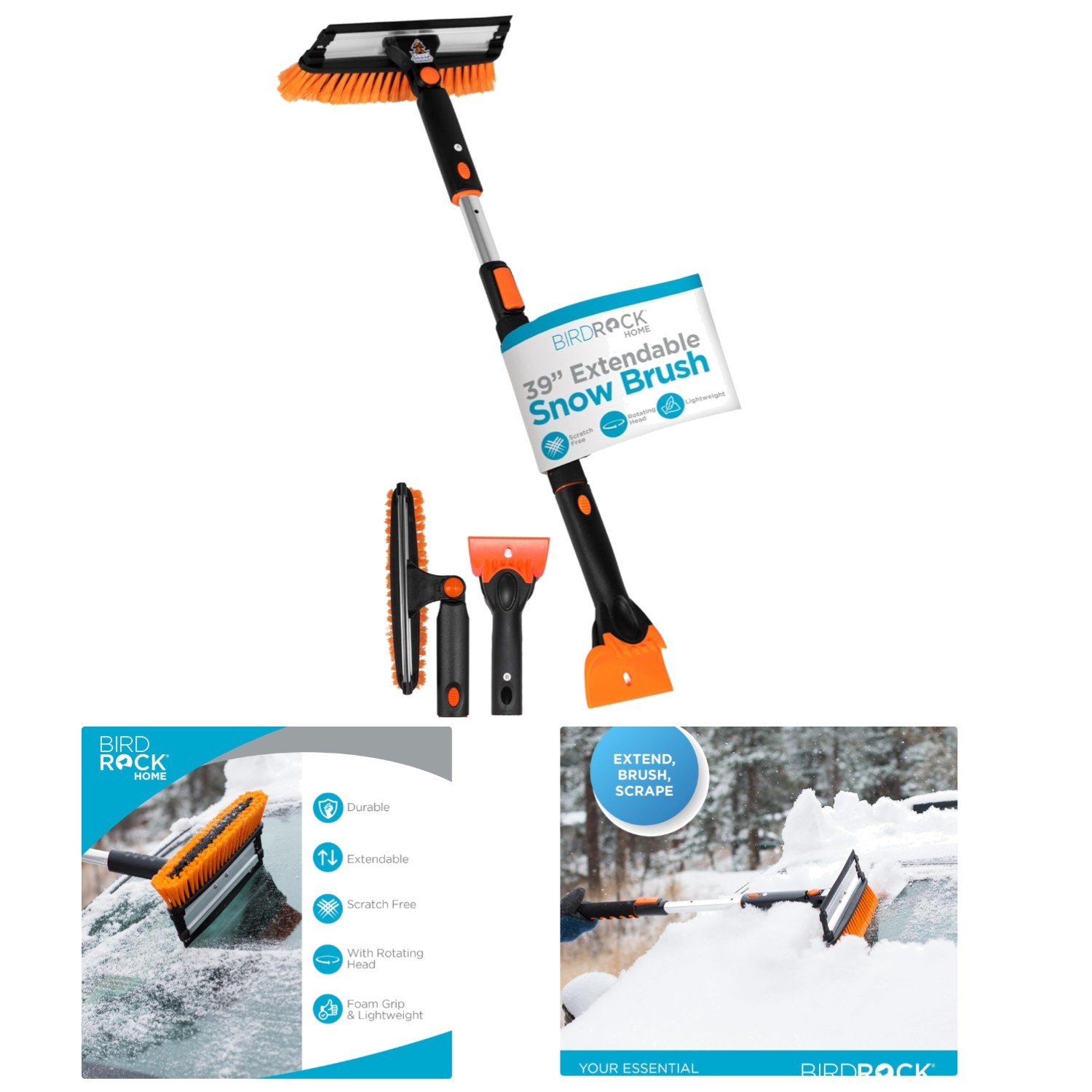 Ergonomic Design 39" Snow Brush & Detachable Ice Scraper for Safe Winter Driving
