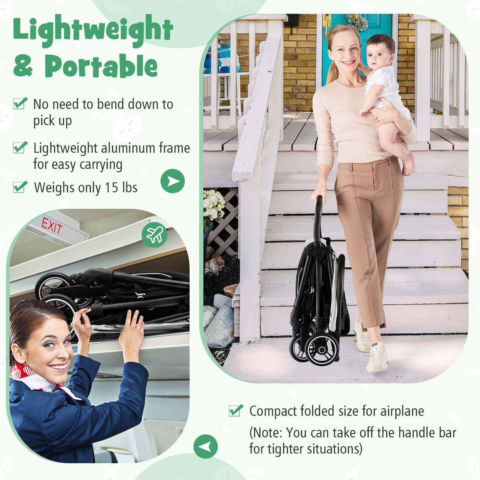 Portable Baby Stroller One-Hand Fold Pushchair W/ Aluminum Frame Grey