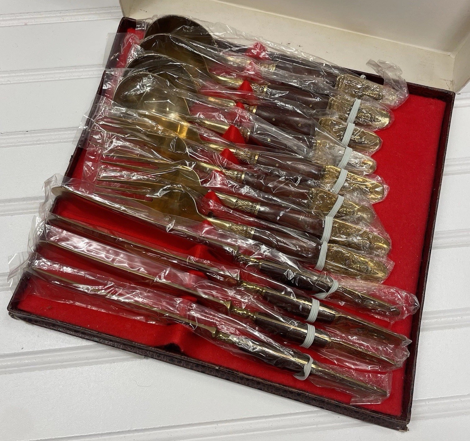 P. Thailand cutlery Set of 12 NEW knives, forks, spoons Vintage