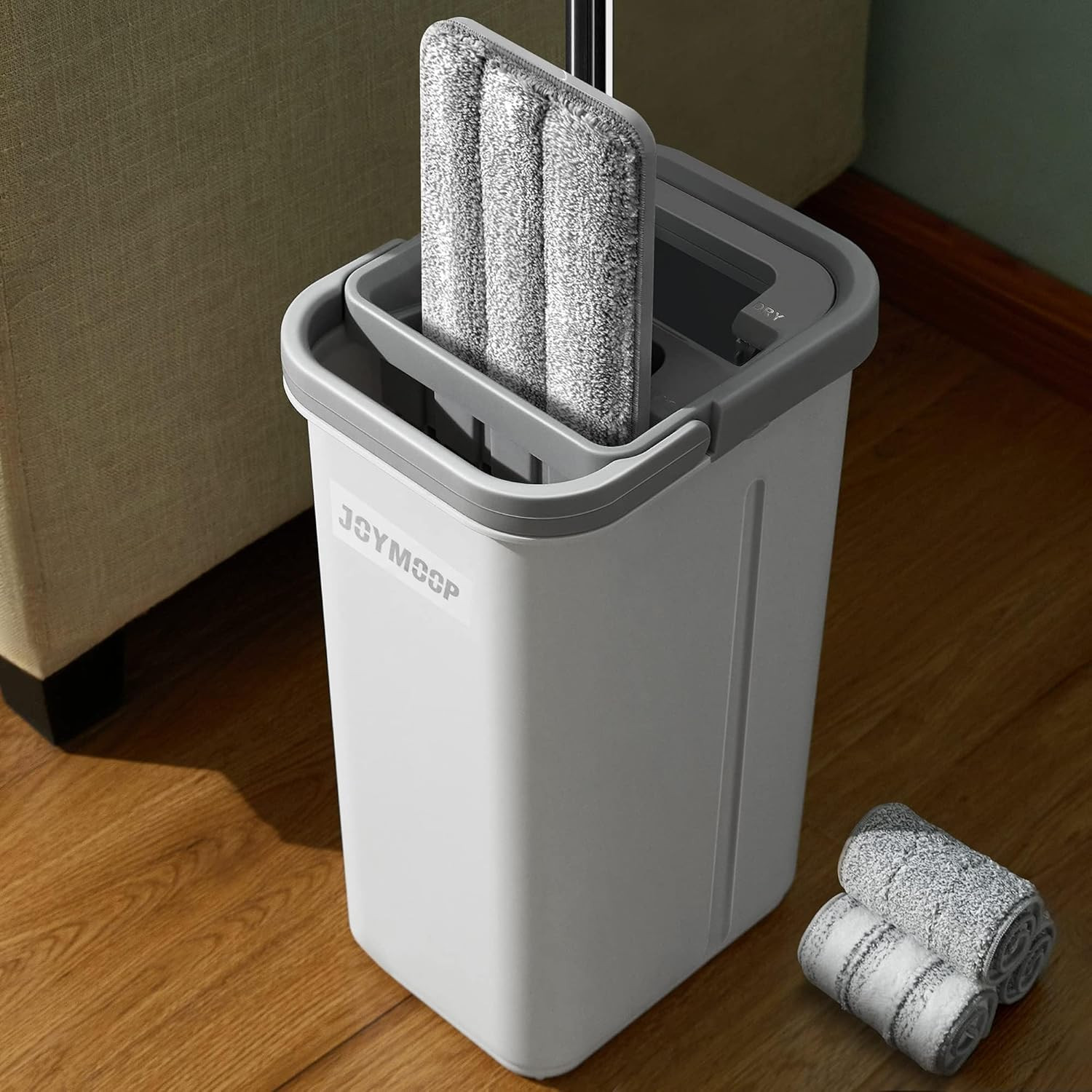 Mop and Bucket with Wringer Set, Hands Free Flat Floor Mop and Bucket, with 3 Wa