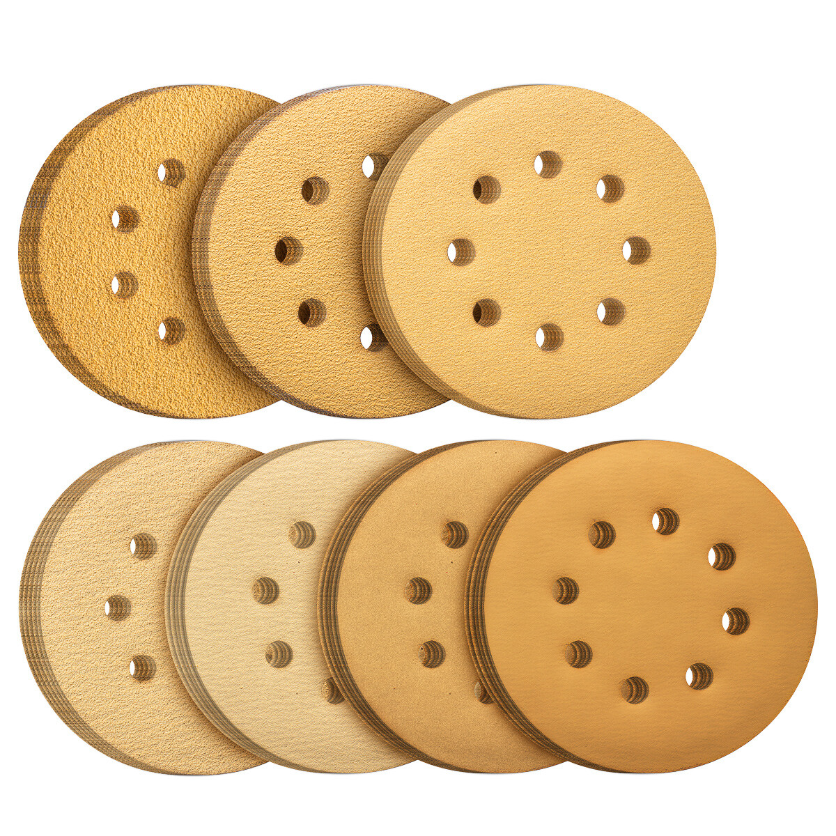 200PCS 5 In 8 Hole Gold Sanding Disc Hook Loop100 Grit for Random Orbital Sander