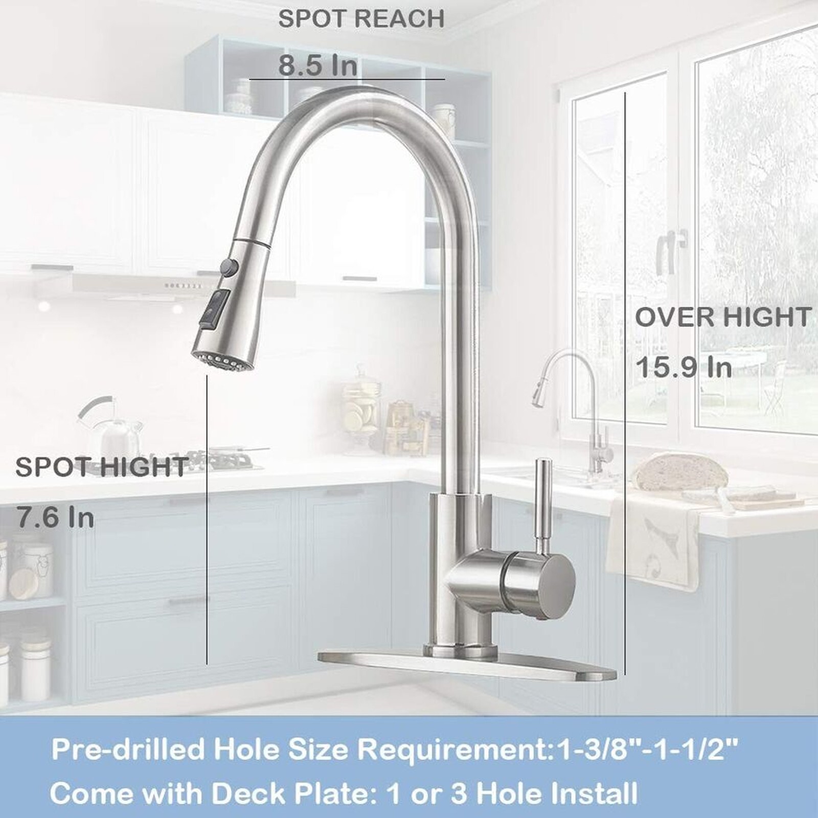 Commercial Kitchen Faucet Pull Down Sprayer Mixer Single Handle Stainless Steel