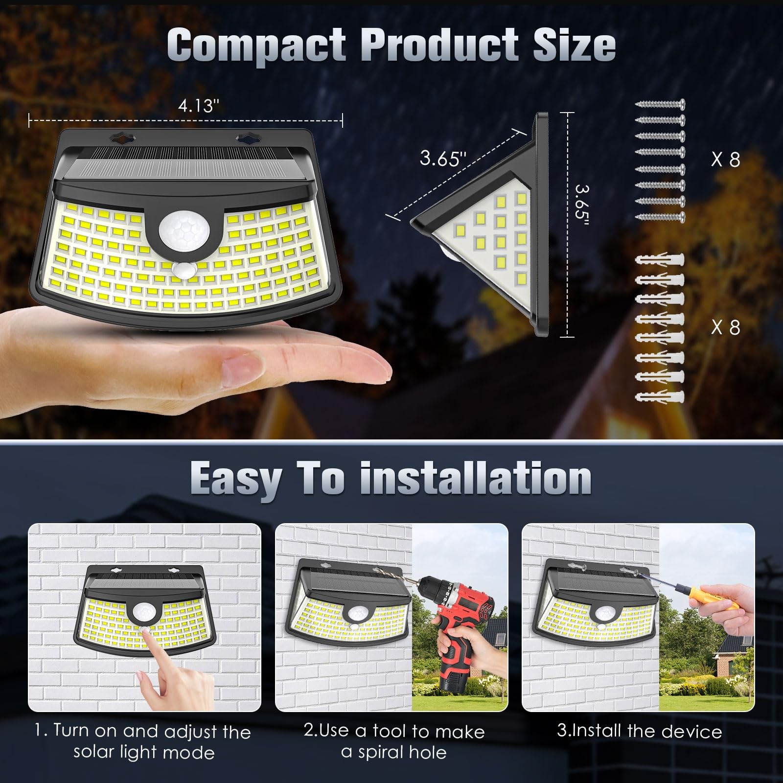 Aootek New Solar Motion Sensor Lights 120 LEDs with 4 Pack, Black