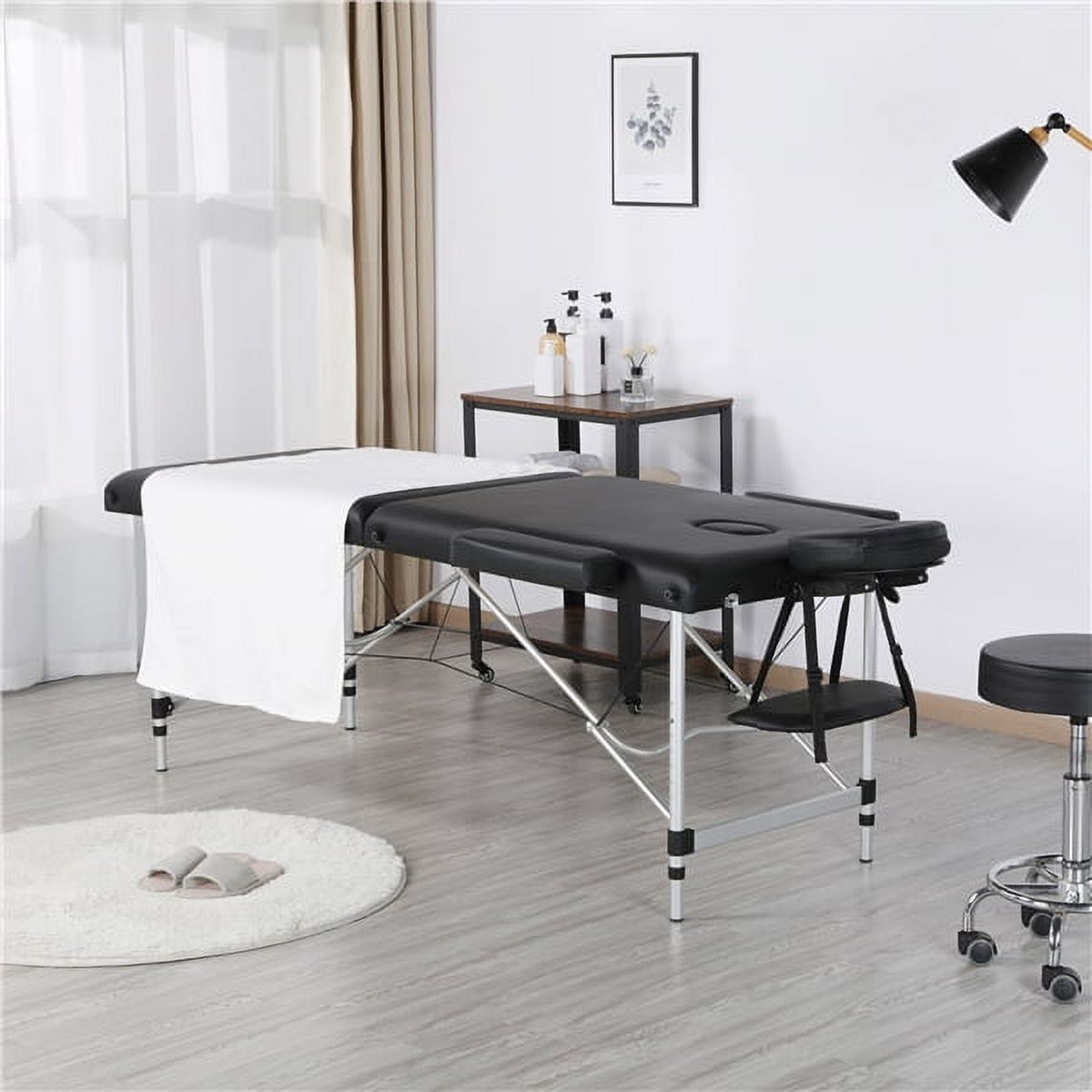 3 Section Adjustable Aluminum Massage Table W/ Headrest & Armrest 84" Black