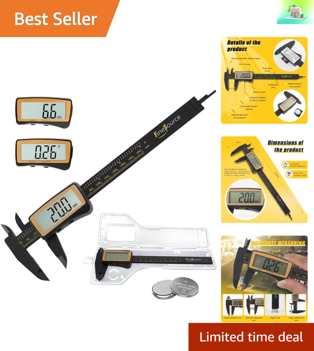 Precision Digital Caliper: 0-6 Inch / 150mm - Lightweight & Durable Carbon Fiber