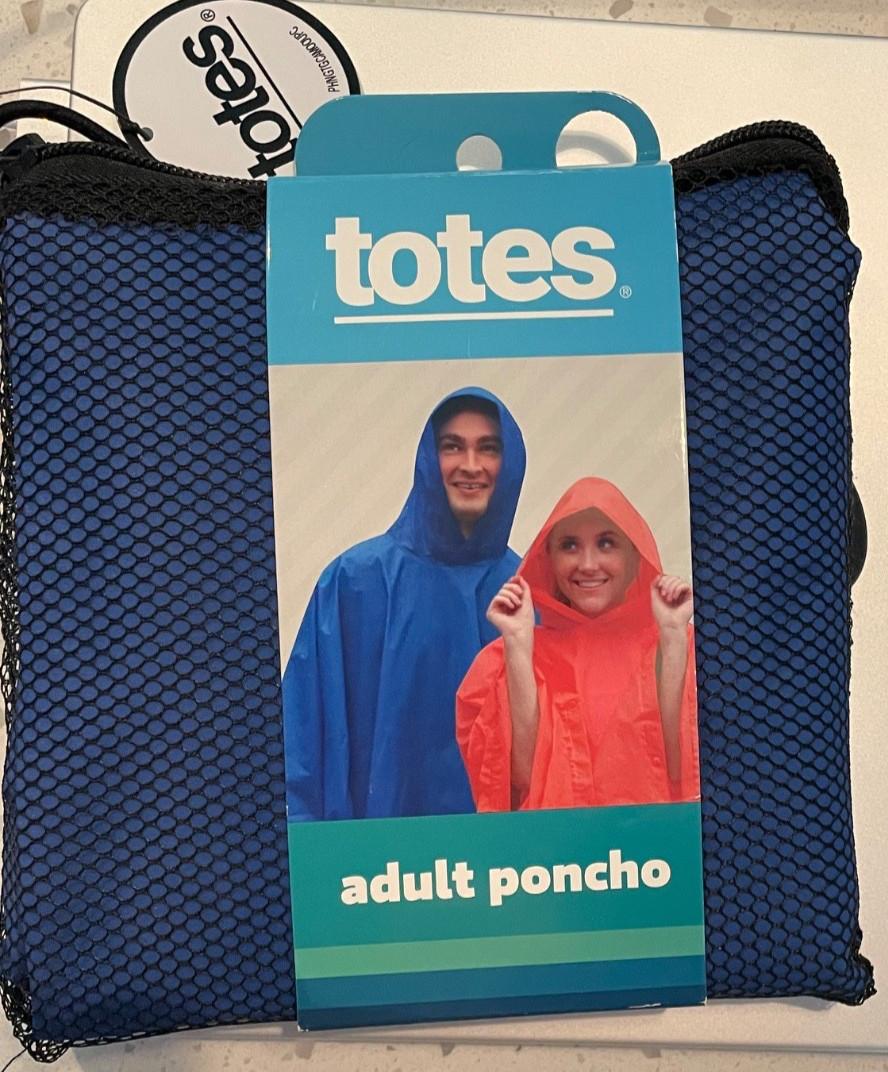 Totes Brand Adult Waterproof Blue Poncho with Mesh Carrying Bag - NEW