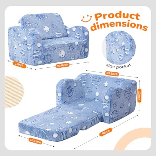 Glowing Astronaut Kids Chair, 2-in-1 Glow-in-the-Dark Space Polyester Planet