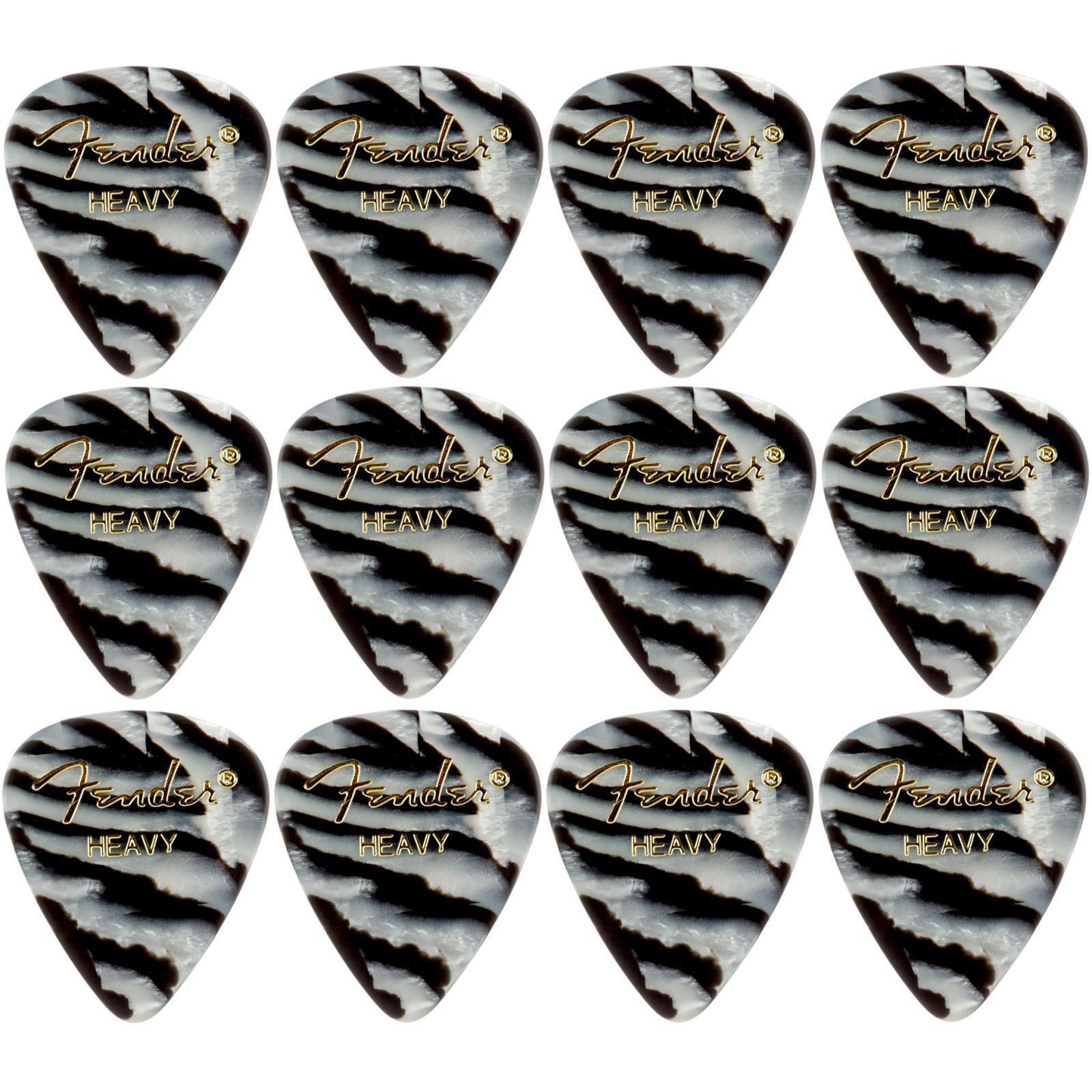 Fender 351 Shape Graphic Celluloid Guitar Picks, Heavy, Zebra, 12-Pack