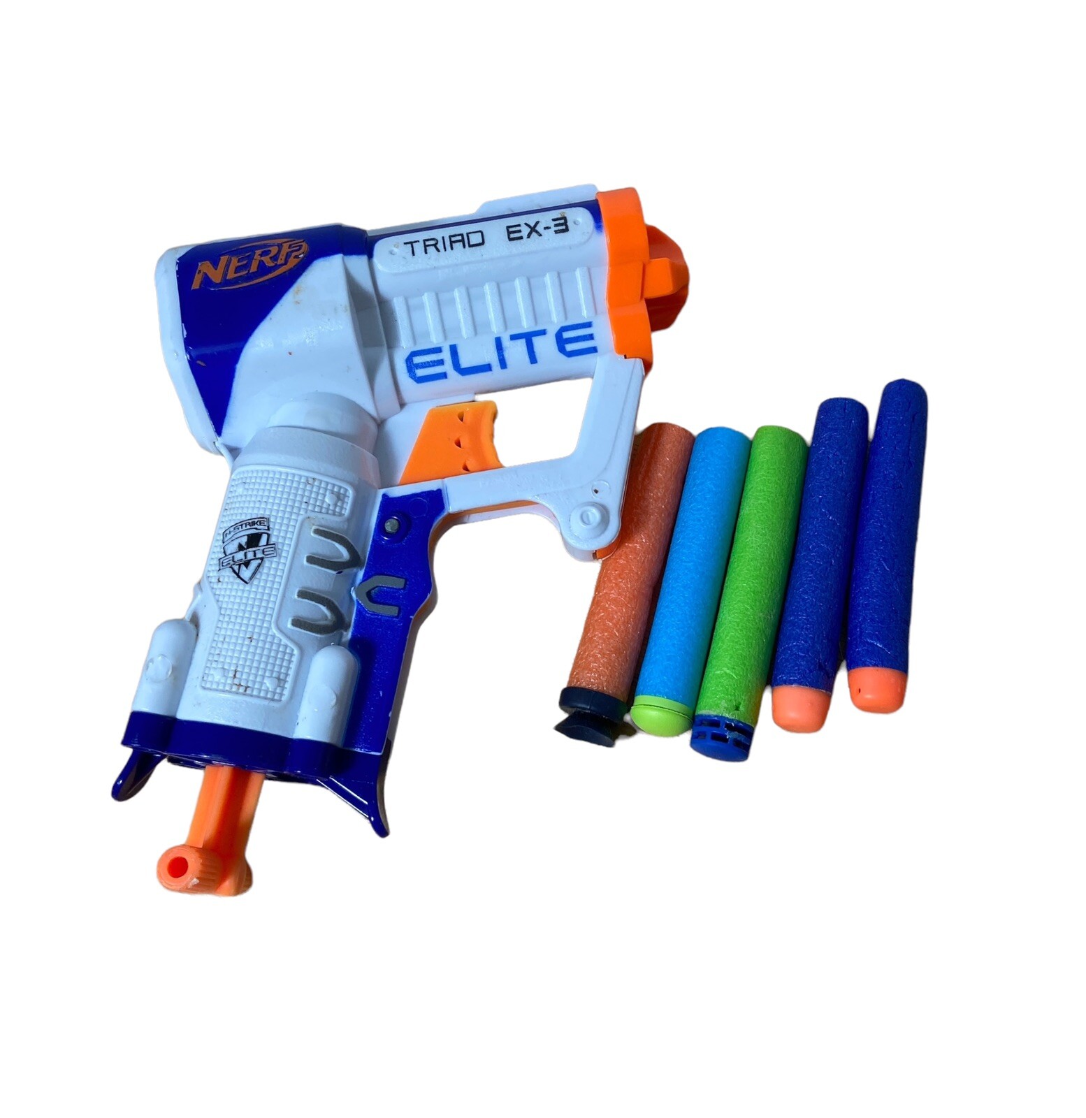 Nerf N Strike Elite Dart Gun Triad EX 3 Blaster Soft Orange & White 5 Darts