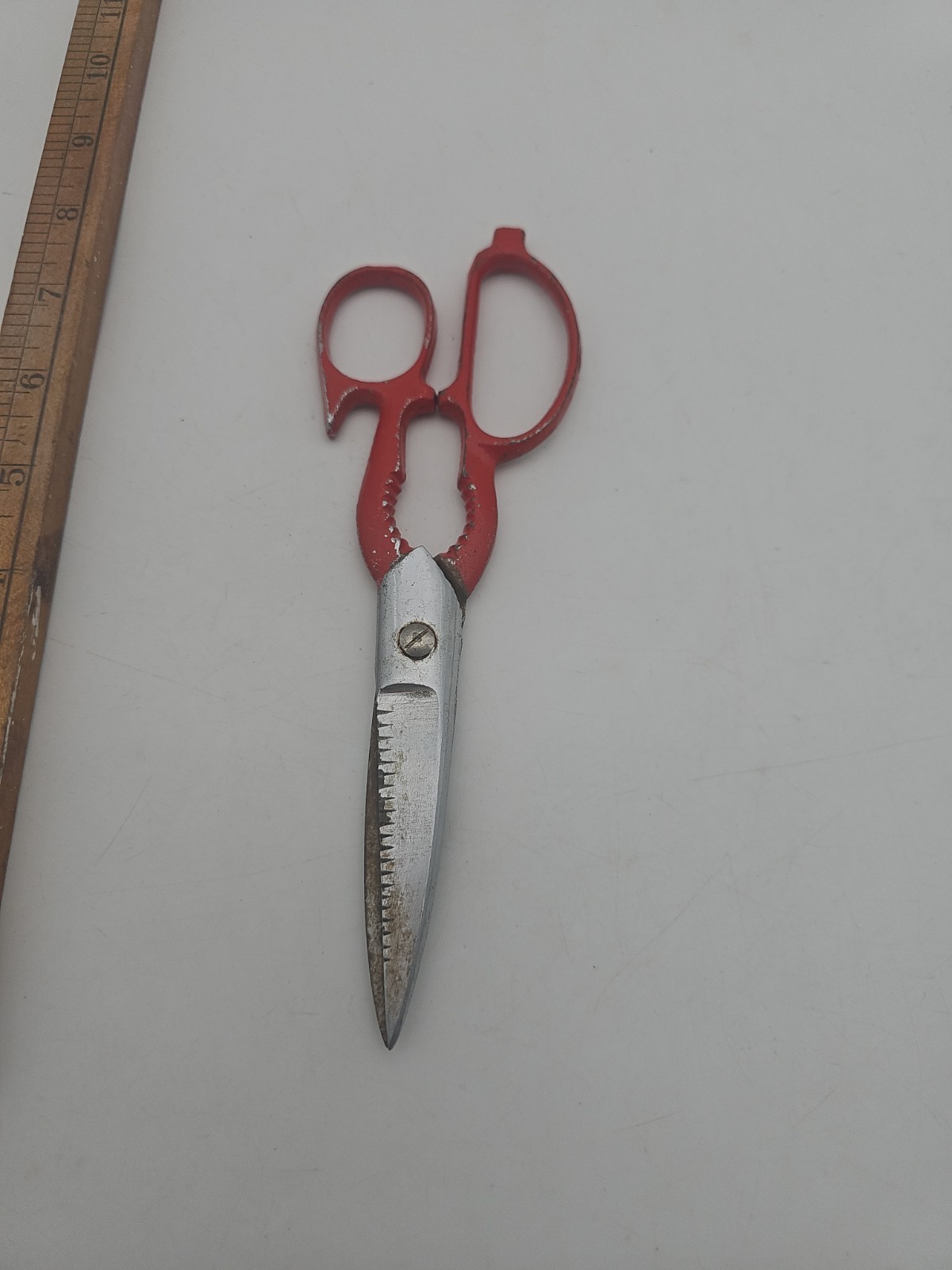 Vtg Red Handle Kitchen Utility Scissors Taiwan 8" With Bottle Opener