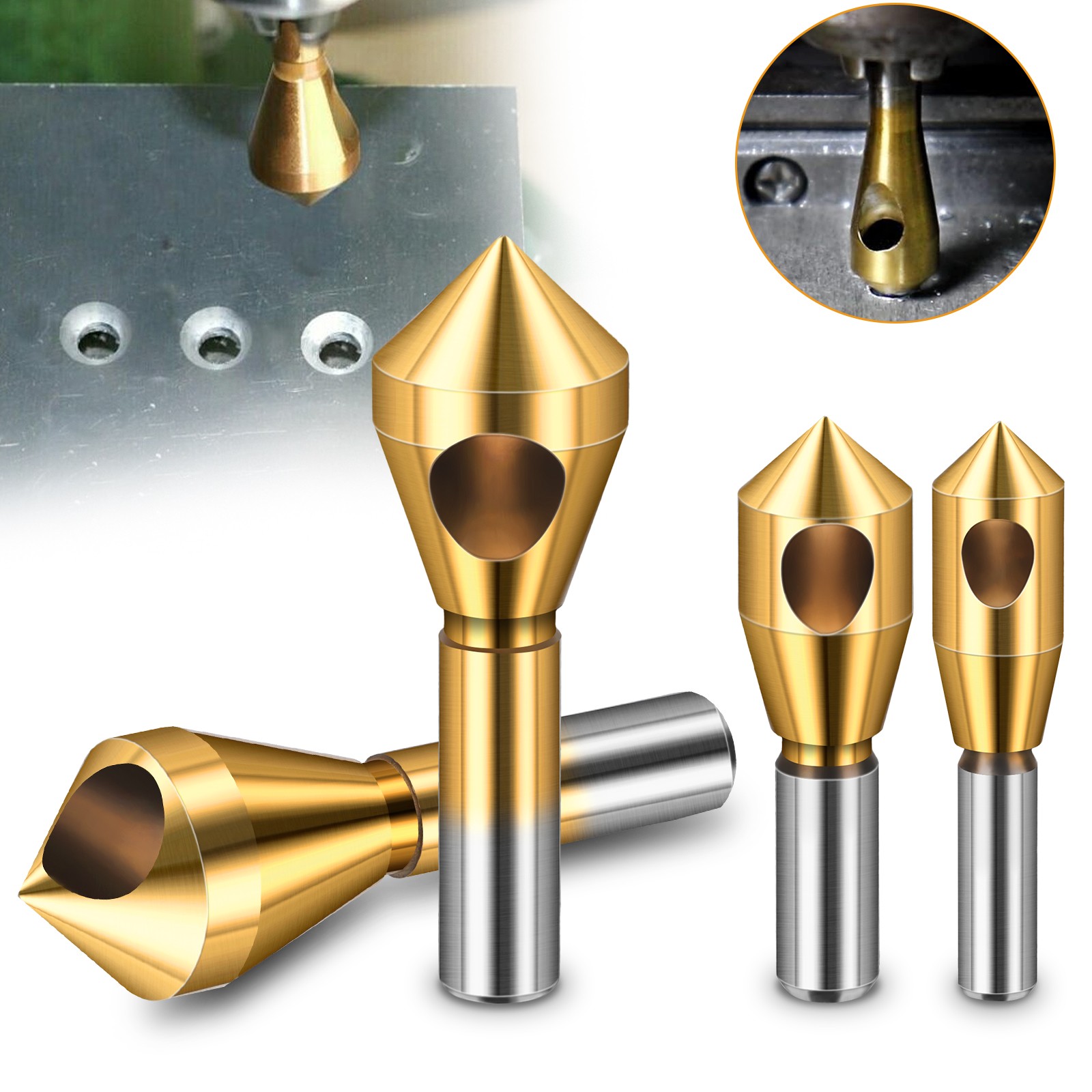 Countersink Drill Bit Set 1/2-1/4" HSS 90° Chamfer Tool for Deburring Beveling