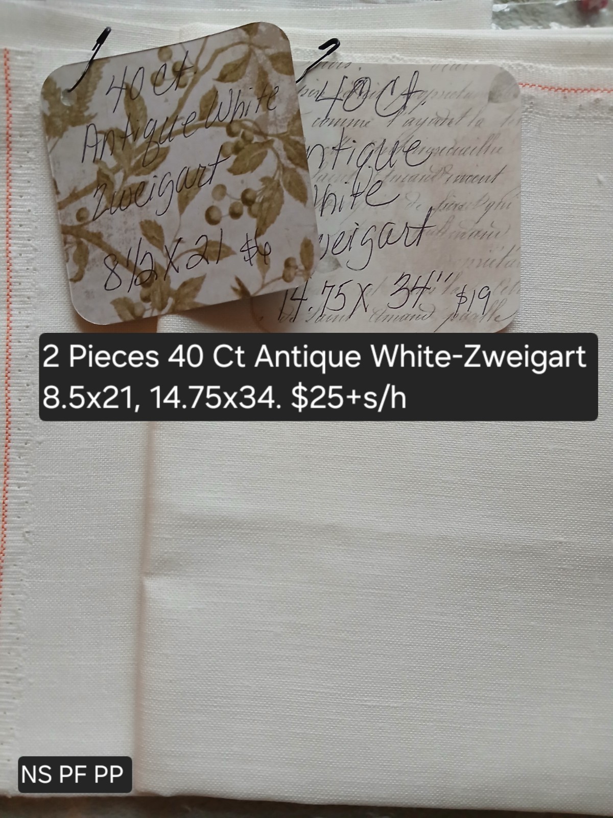 2 Pieces 40 Count Antique White Linen - Zweigart