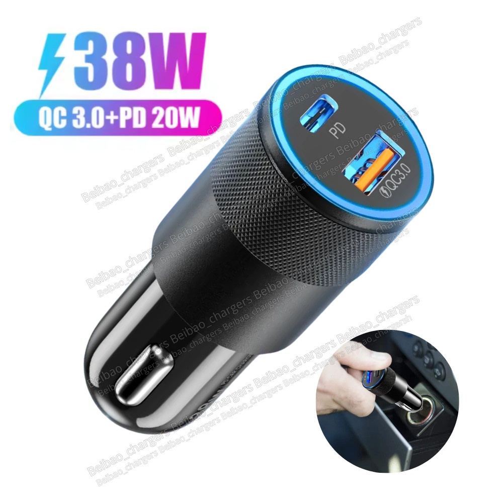 38W USB Type-C PD Car Phone Charger Fast Charge Adapter Cigarette Lighter Socket
