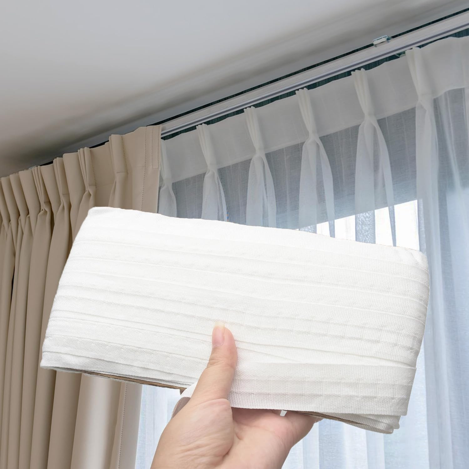 Curtain Narrow Header Tape with Strings 30Mx3Cm Pull Cord Pleat Cloth Heading Be