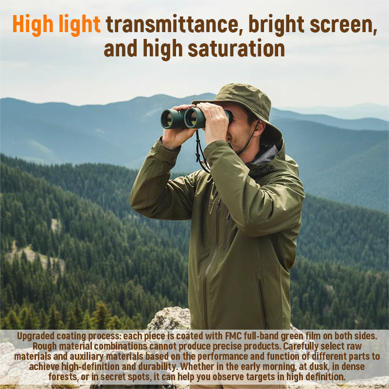 HD10x42 Binocular BK7 Large Prism Optical System Tripod Adaptable Rubber Armor