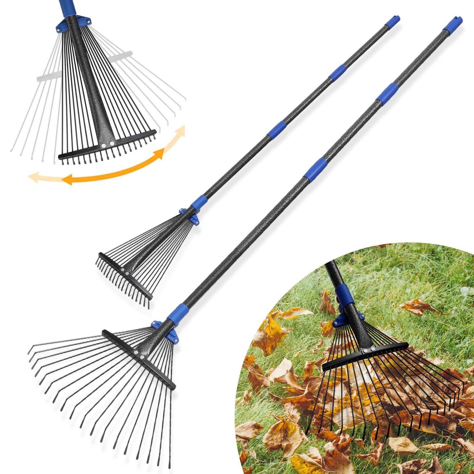 Best Adjustable Leaf Rake, Heavy Duty Metal Rake for Leaves, Long Handle 30"-60"