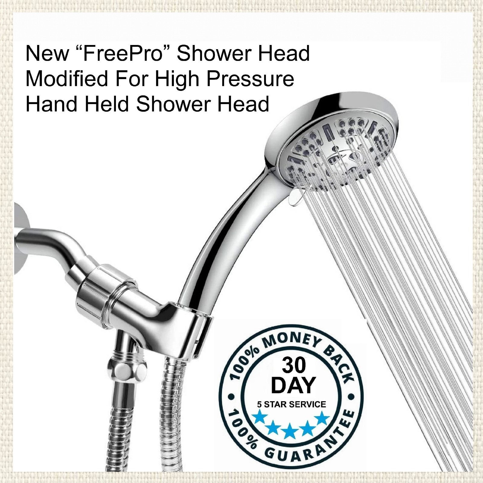 FreePro Modified For High Pressure Shower Head Hand Held 9 Settings 10.5gpm