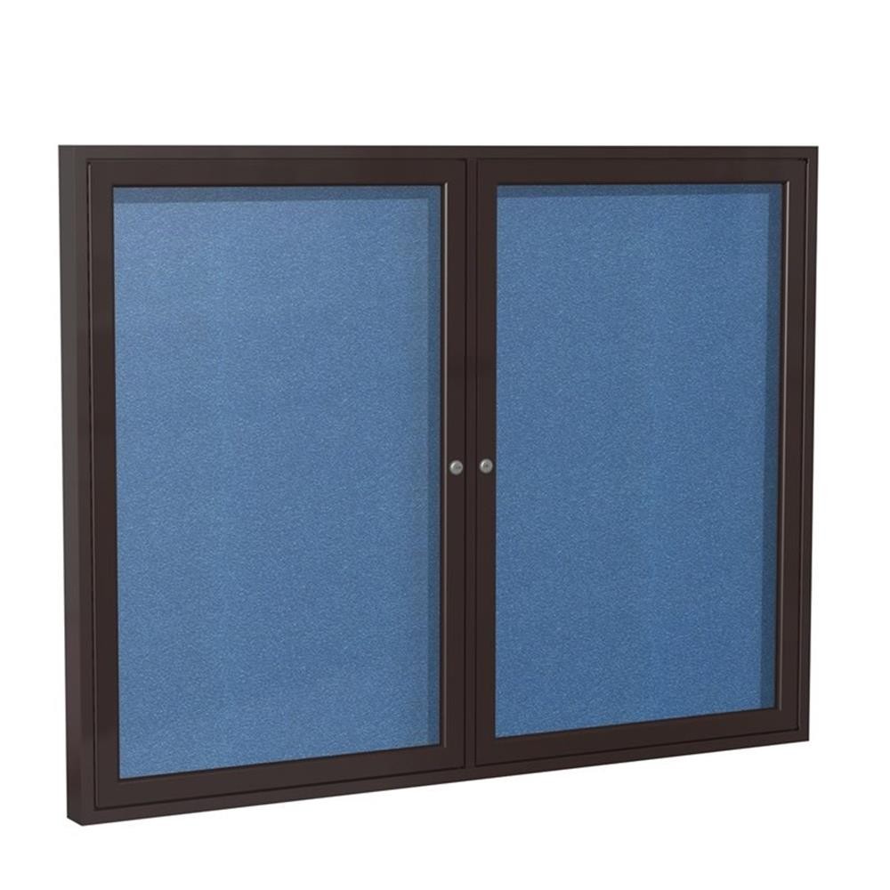 Pemberly Row Vinyl 48" x 60" 2 Door Enclosed Bulletin Board in Ocean Blue