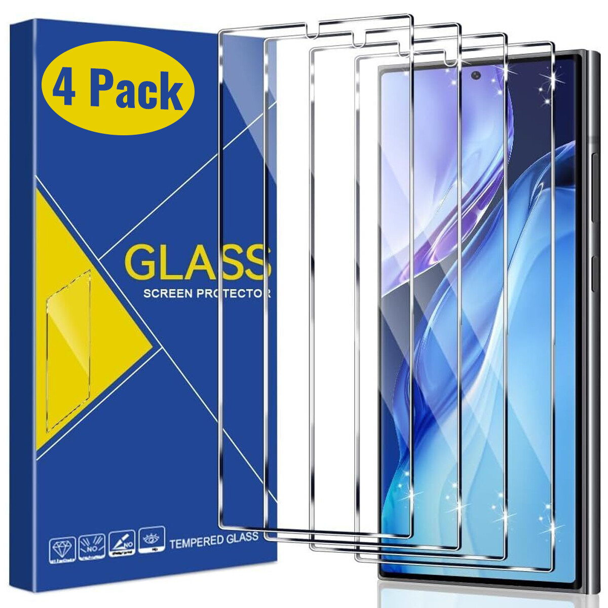 4 PACK Tempered Glass Screen Protector for Samsung Galaxy S26 Ultra/S25 Plus/S26