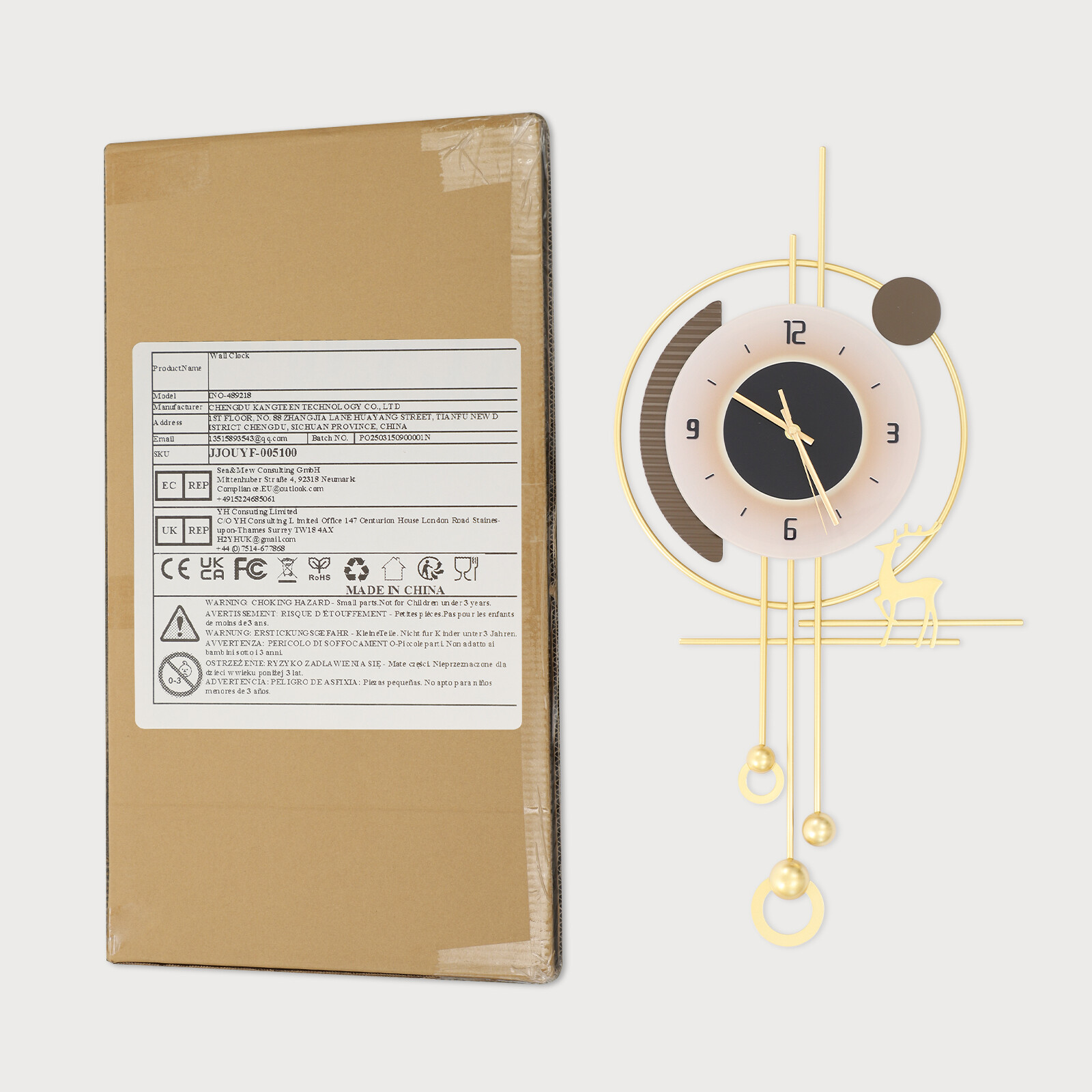 Sound-Control Led Lighting Wall Clock Battery Powered Analog Quartz Clock Golden