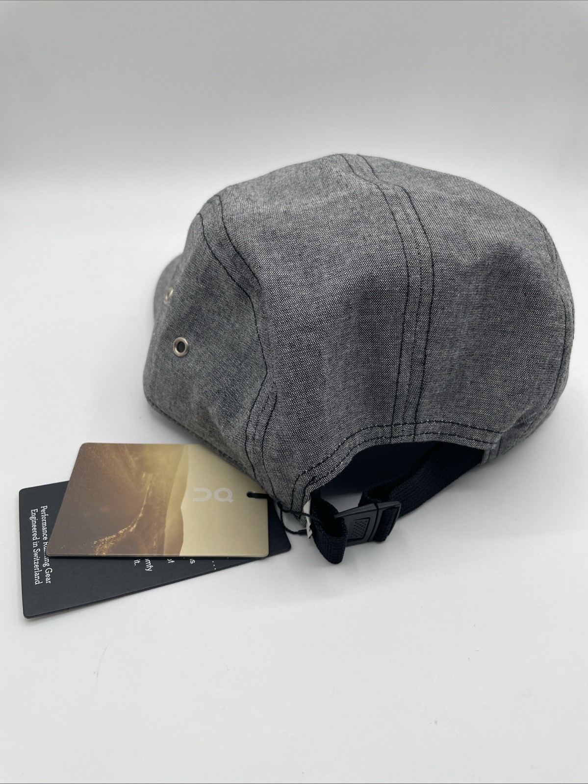 On 5 Panel Cap One Size Unisex Gray 100% Cotton Canvas Solid Logo Activewear New