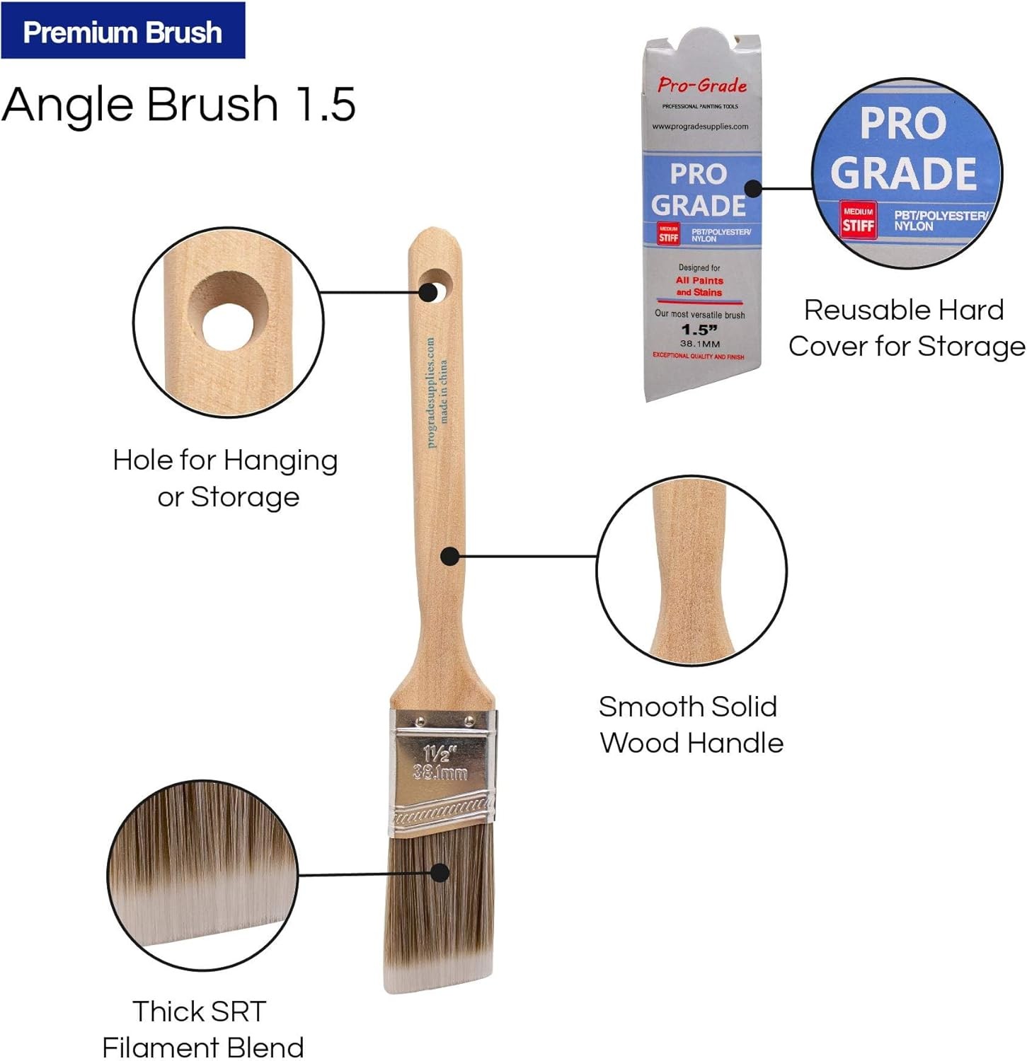 Pro Grade - Paint Brushes - 4 Pack Variety Angle Paint Brushes
