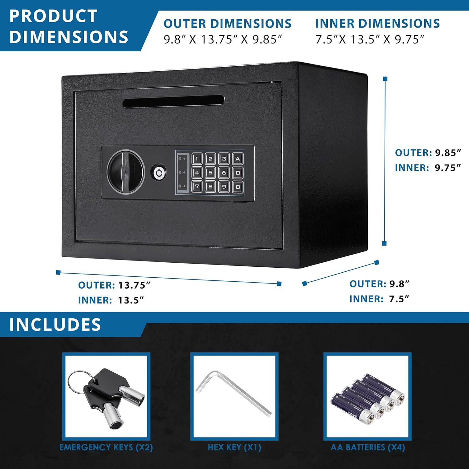 Barska Compact Keypad Depository Safe w/ Drop Slot & Back up Keys, AX11934