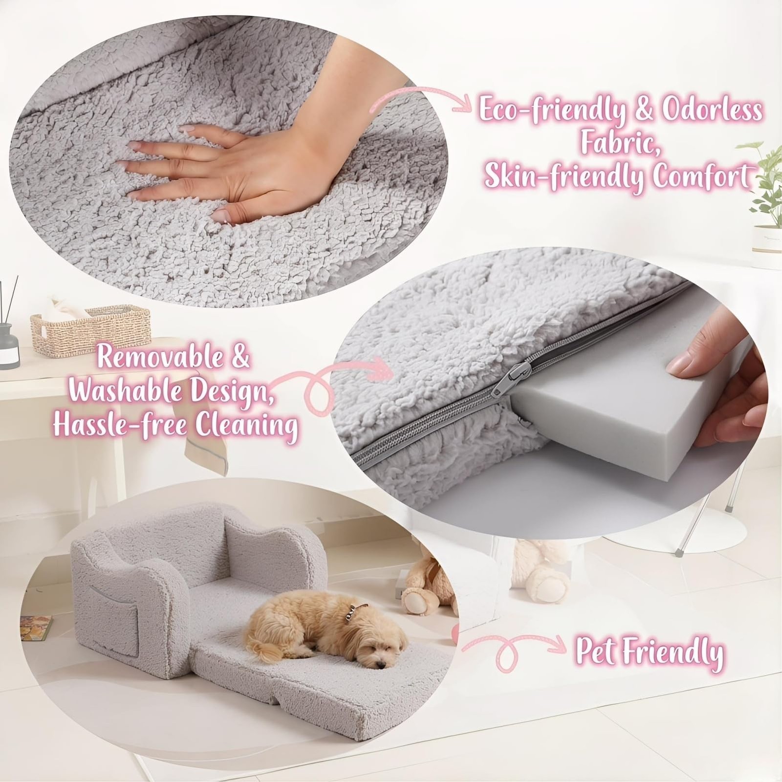 Kids Sofa, 2-in-1 Flip-Out Foam Couch with Soft Sherpa Cover, Cozy Play Loung...