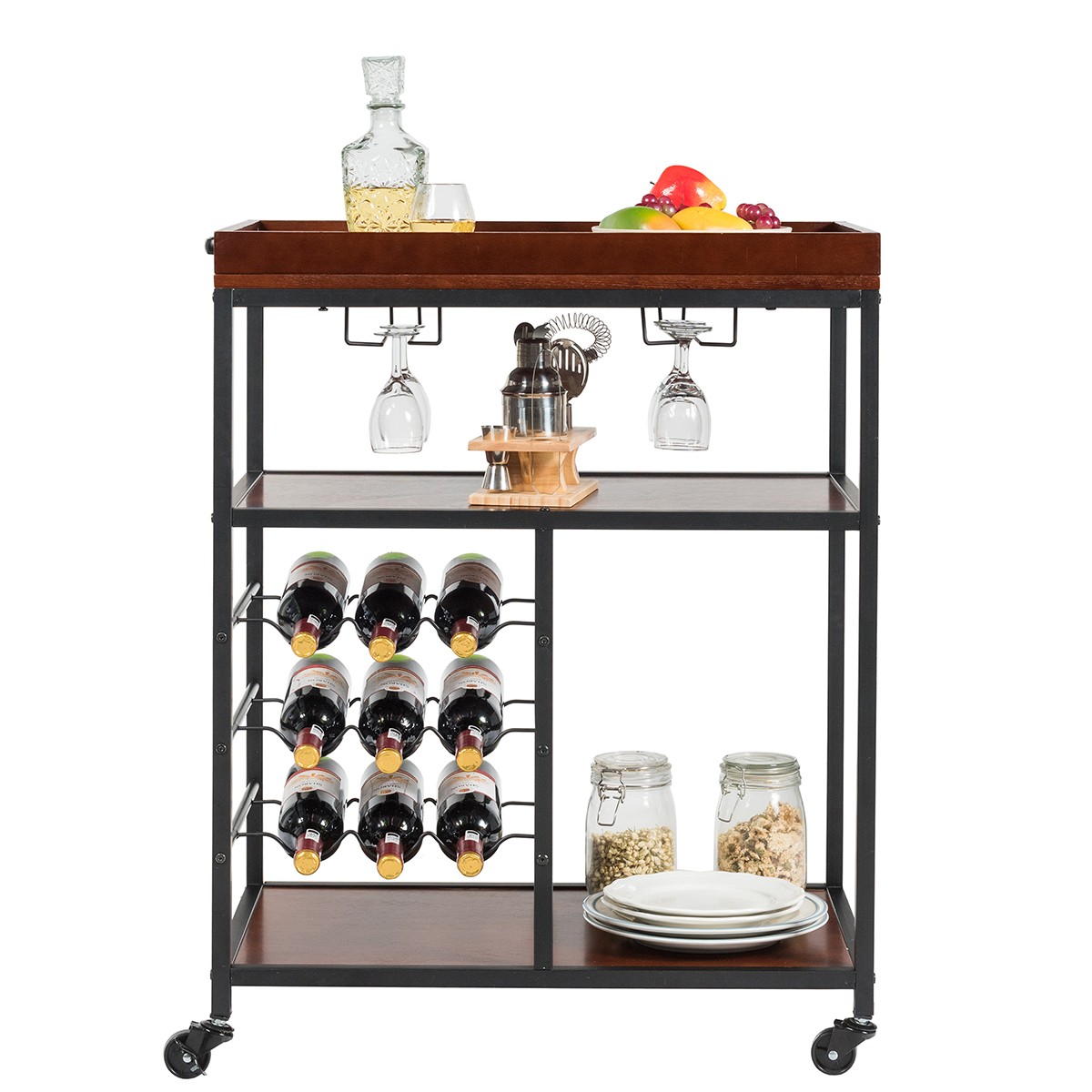 3 Tier Kitchen Trolley Cart Storage Shelf Utility Bar Serving Cart Wine Rack