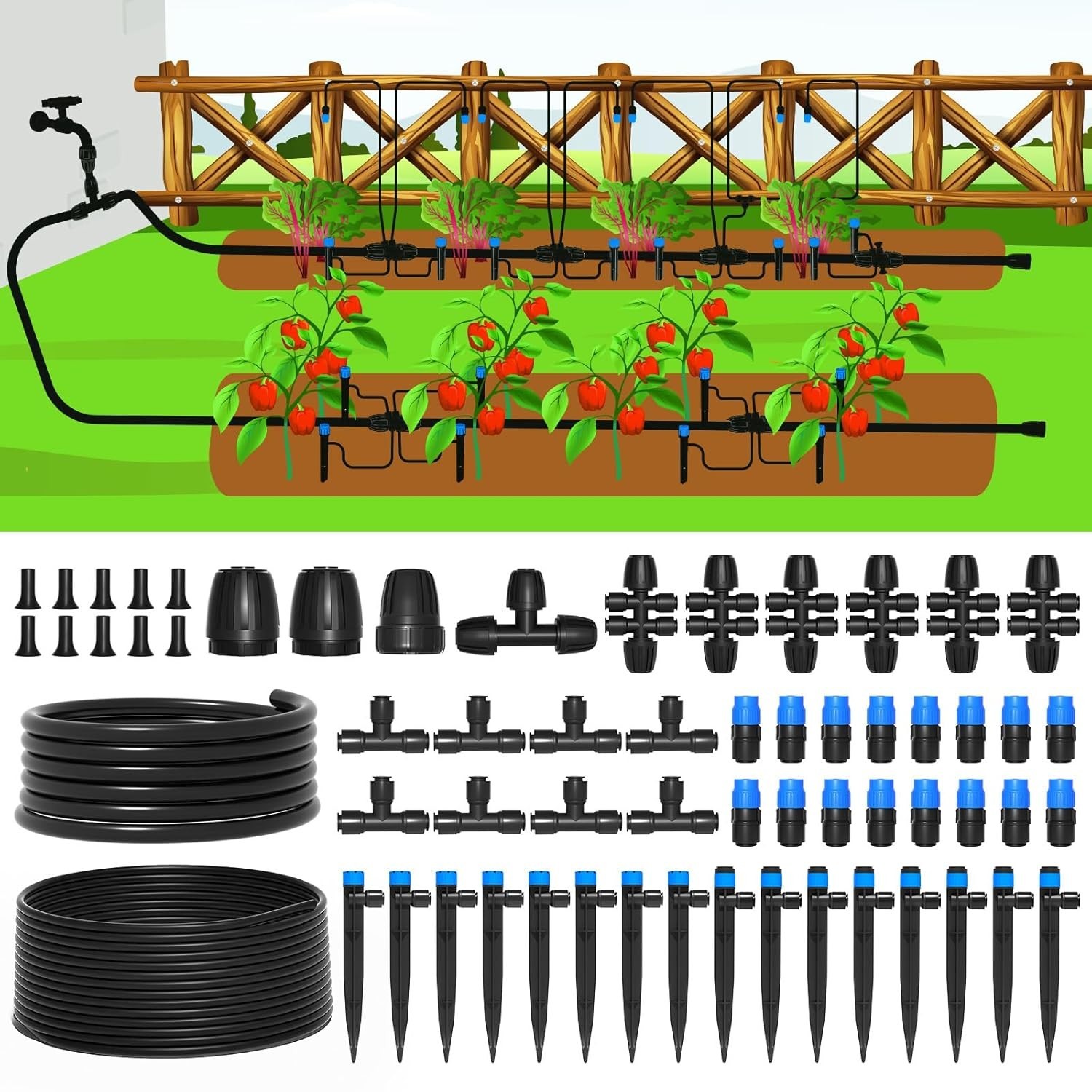 230FT Quick-Connect Drip Irrigation System Kit, Automatic Garden Watering Sys...