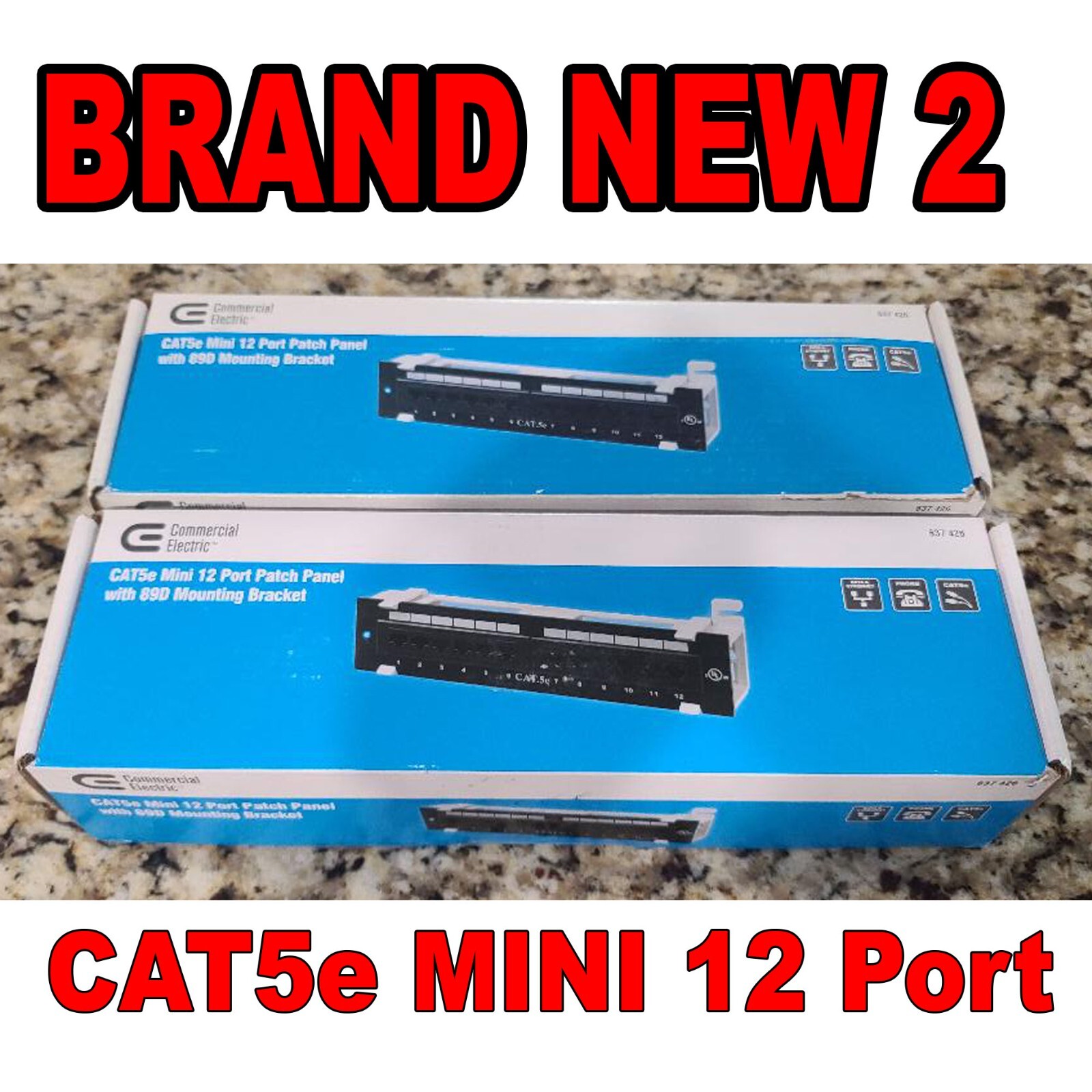Commercial Electric CAT5e Mini 12-Port Patch Panel 89D Mounting Bracket 2 Pack