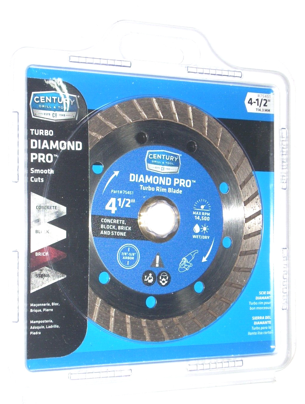 Century Turbo Rim Diamond Blade 4 1/2 x 5/8-7/8 Concrete Brick Stone - 75451