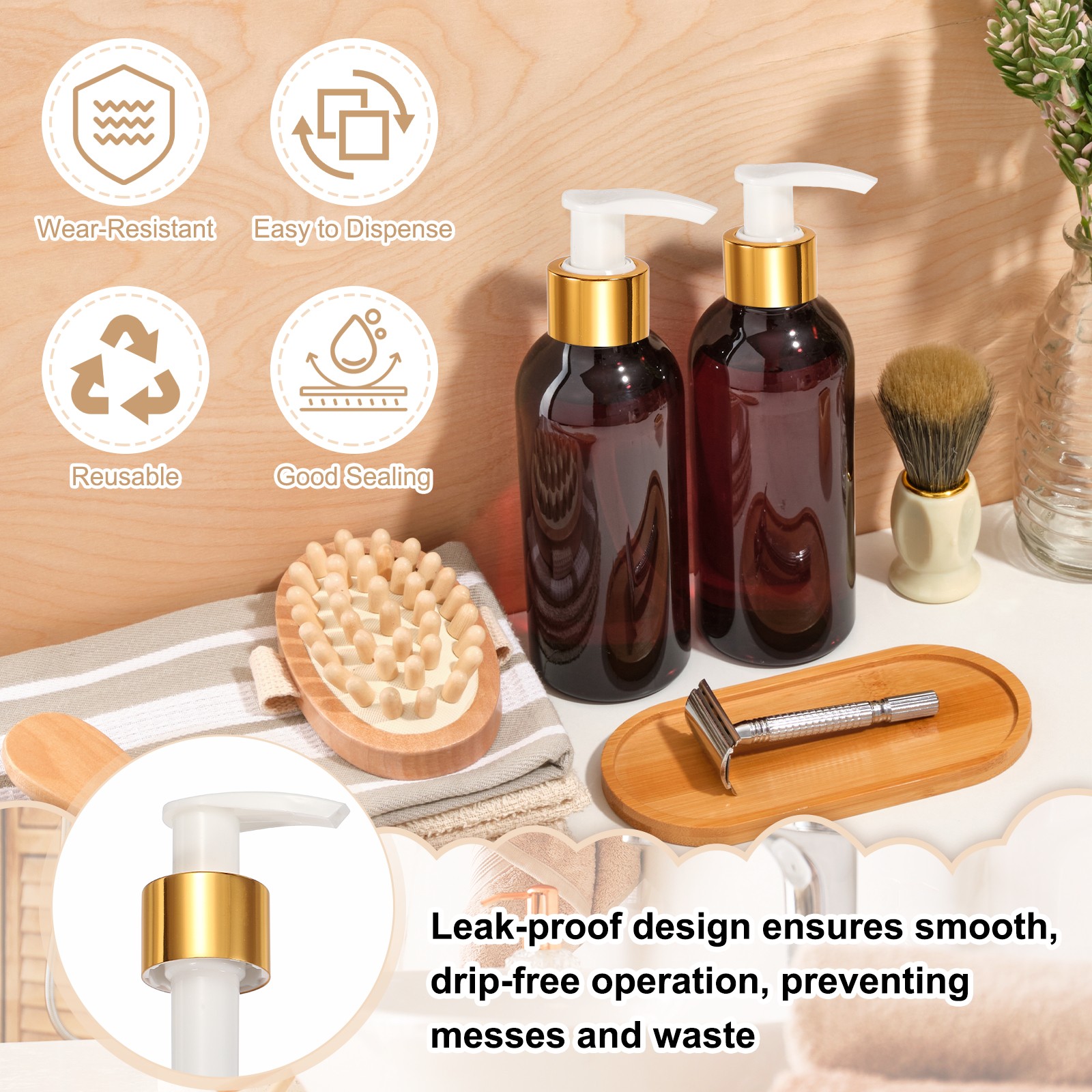 8Pcs Dispensers Top Replacement, Bottle Pump Head for 24/410, Gold White