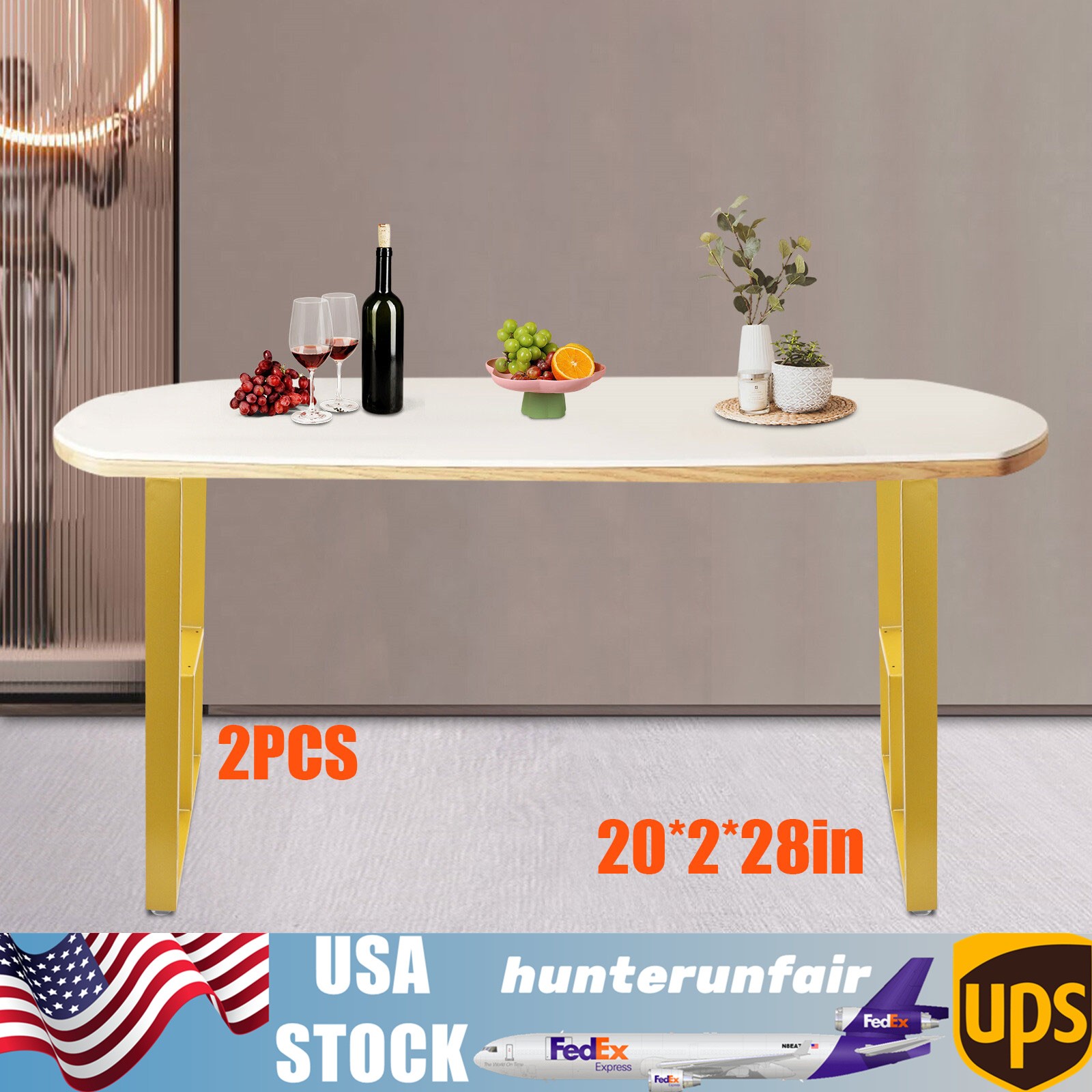 Gold Iron Table Legs 28 Inches No Table Board Included With Adjustable Foot Pads