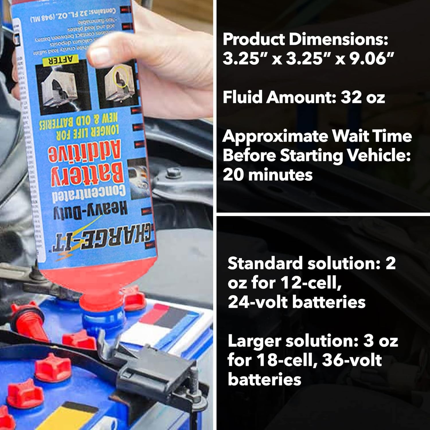 Charge-It Battery Additive Heavy-Duty Concentrate 32 fl oz, Desulfator, React...