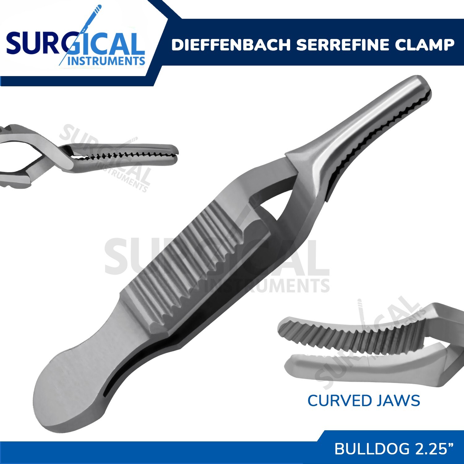 Dieffenbach Serrefine Clamp 2.25" Serrated Curved Stainless Steel German Grade